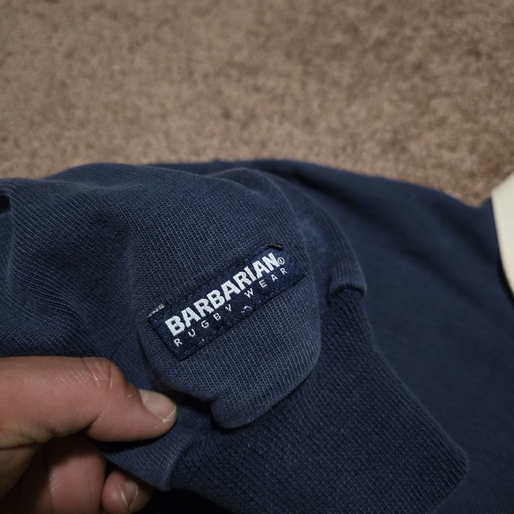 Barbarian Rugby Polo Shirt Mens Medium Navy Gray Diebold Embroidered Long Sleeve - Picture 3 of 11